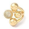 Brass Micro Pave Clear Cubic Zirconia Round Ball Open Cuff Rings for Women RJEW-C098-18G-2