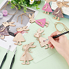 Globleland 4 Sets 2 Style Wood Easter Bunny Pendant Decoration HJEW-GL0001-02-3