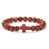Synthetic Goldstone Round Beads Stretch Bracelets LS-YG0612-18-1