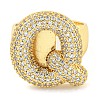 Brass Micro Pave Clear Cubic Zirconia Letter Open Cuff Ring for Women RJEW-M173-01G-Q-1