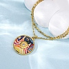 304 Stainless Steel & Plastic Colorful Flat Round Pendant Double Layer Necklaces for Women NJEW-U032-05G-3