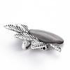 Natural Black Lip Shell Oval with Leaf Brooch PALLOY-Q438-001B-RS-4