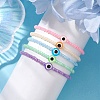 5Pcs 5 Colors Evil Eye Resin & Glass Seed Beaded Stretch Bracelet Sets BJEW-JB10477-4