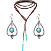 Alloy & Synthetic Turquoise Earrings & Leather Cord Necklaces Sets FS-WG48C4B-03-1