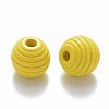 Painted Natural Wood Beehive Beads WOOD-Q040-019B-A03-2