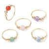 Round Natural Quartz Crystal & Rose Quartz & Green Aventurine & Amethyst & Carnelian Finger Rings RJEW-JR00819-1