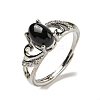 Oval Natural Black Agate Adjustable Rings RJEW-Q818-01P-06B-2