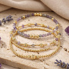 4Pcs 4 Styles Natural Amethyst & Brass Round Beads Stretch Bracelets for Women NA2188-1-2