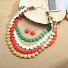 Flat Round Wood Beaded Multilayer Necklaces & Dangle Earrings Sets WG6D4EB-01-1