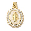 Rack Plating Brass Micro Pave Cubic Zirconia with Shell Pendants KK-P241-44G-01-1