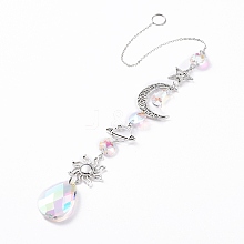 AB Color Plated Crystal Teardrop Big Pendant Decorations HJEW-G019-03E