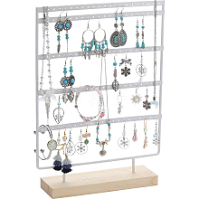 SUNNYCLUE 1 Set 5-Tier Rectangle Iron Jewelry Dangle Earring Organizer Holder with Wooden Base EDIS-SC0001-07B
