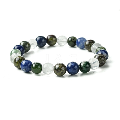 Natural Quartz Crystal & Moss Agate & Dragon Blood Jasper & Sodalite Round Beaded Stretch Bracelets BJEW-JB10910-12-1