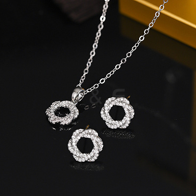 Brass Clear Cubic Zirconia Pendant Necklace & Stud Earrings Sets for Women FS-WGA251C-02-1