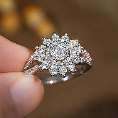 Brass Micro Pave Clear Cubic Zirconia Finger Rings for Women WG798F9-01-1