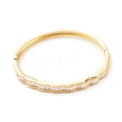 Clear Cubic Zirconia Wave Hinged Bangle BJEW-B054-17G-1