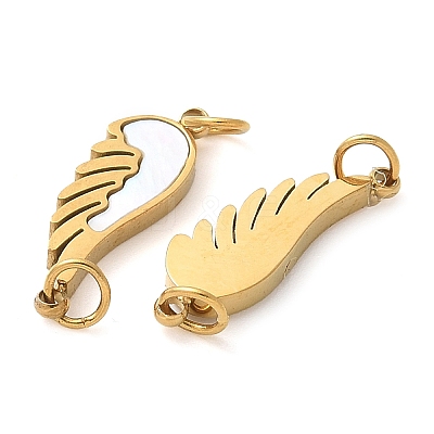 304 Stainless Steel Pave Natural White Shell Wing Connector Charms STAS-Q345-23G-1