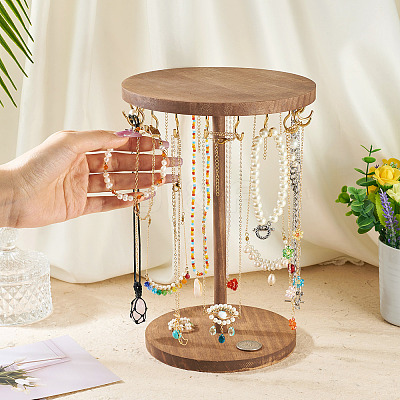 Round Wood Jewelry Necklace Display Organizer Hanging Tower Rack NDIS-TAC0001-01A-1