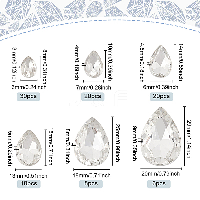 6 Style Pointed Back Glass Rhinestone Cabochons RGLA-FG0001-20-1