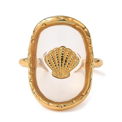 Oval with Shell Shape Resin Finger Rings STAS-Z101-07G-02-1