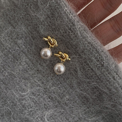304 Stainless Steel and Glass-based Imitation Pearl Dangle Earrings for Women FS-WG0AE83-01-1