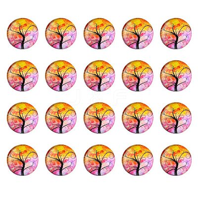 Half Round/Dome Tree Pattern Glass Flatback Cabochons for DIY Projects GGLA-YW0001-14C-1