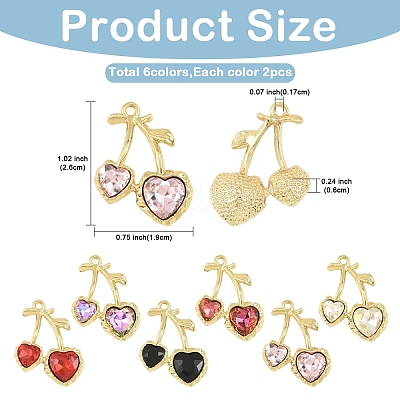 12Pcs 6 Colors Alloy Rhinestone Pendants FIND-YW0011-04-1