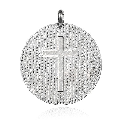 Virgin Mary Pattern Flat Round Alloy Pendants PALLOY-F061-01P-1