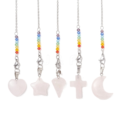 5Pcs Natural Rose Quartz Dowsing Pendulums PALLOY-JF05239-1