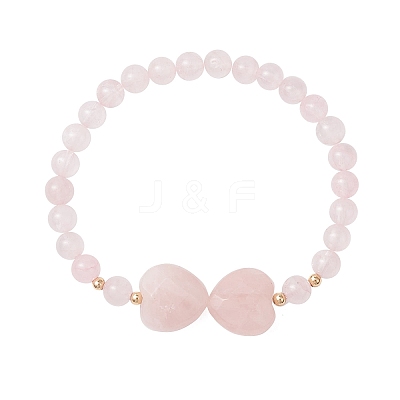 Natural Rose Quartz Beaded Stretch Bracelets for Women BJEW-TA00622-1
