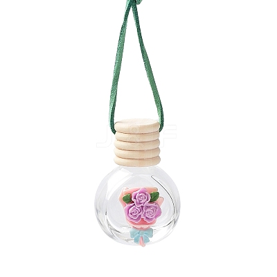Empty Glass Perfume Bottle Pendants with Wood Cap DJEW-PW0002-04A-1