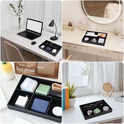 2Pcs Desktop 4-Grid PU Leather Organizer Display Storage Trays CON-CA0001-036B-1