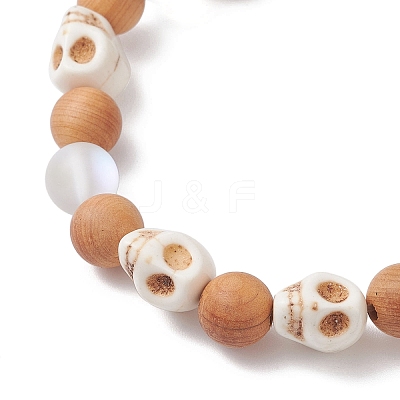Natural Wood Round Beads Stretch Bracelets for Women BJEW-JB12588-1