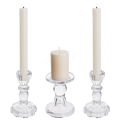 3Pcs 2 Styles Glass Candle Holders DJEW-HY0001-09-1