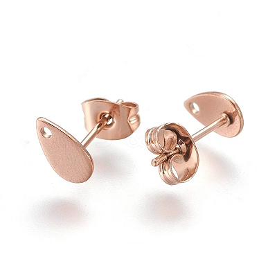 Ion Plating(IP) 304 Stainless Steel Stud Earring Findings STAS-O119-11B-RG-1
