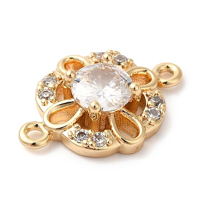 Brass Pave Clear Cubic Zirconia Connector Charms KK-G503-32G-1