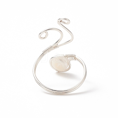 Copper Wire Wrapped Natural Freshwater Pearl Cuff Rings for Women RJEW-JR00553-02-1