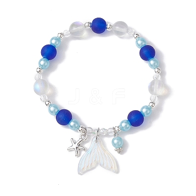 5Pcs 5 Color Glass & ABS Plastic Imitation Pearl Beaded Stretch Bracelets Set BJEW-JB09747-S-1