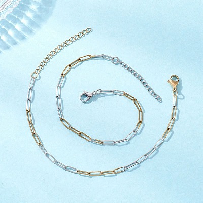 2Pcs 304 Stainless Steel Two Tone Paperclip Chains Bracelets for Women BJEW-JB12741-1