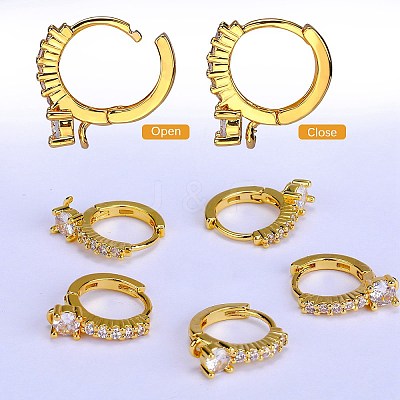 10Pcs Brass Micro Pave Clear Cubic Zirconia Hoop Earring Findings ZIRC-SZ0005-14-1