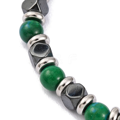 Synthetic Chrysocolla & Synthetic Hematite Round Beaded Bracelet BJEW-P339-02P-04-1
