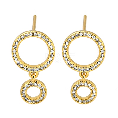 Rack Plating Ring Brass Micro Pave Cubic Zirconia Stud Earrings EJEW-B061-04G-1