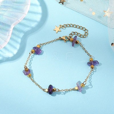 Natural Amethyst Beaded Bracelets BJEW-JB11310-01-1