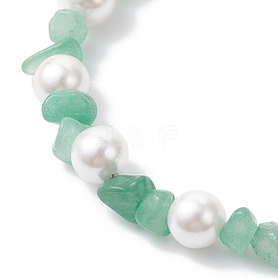Natural Green Aventurine Chip & Glass Shell Round Beaded Bracelets BJEW-JB12317-01-1