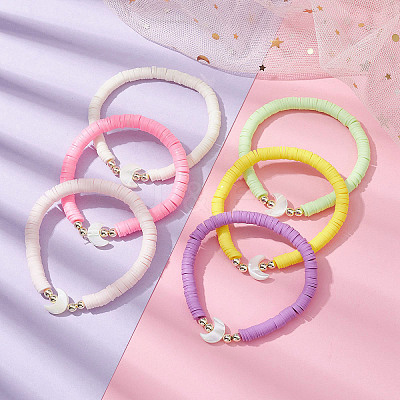 6Pcs 6 Color Polymer Clay Heishi Surfer Stretch Bracelets Set BJEW-JB09732-01-1