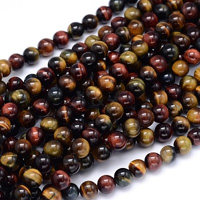 Round Natural Tiger Eye Beads Strands G-F222-17-8mm-1