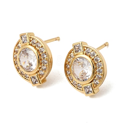 Brass Micro Pave Cubic Zirconia Stud Earrings EJEW-G471-05G-01-1