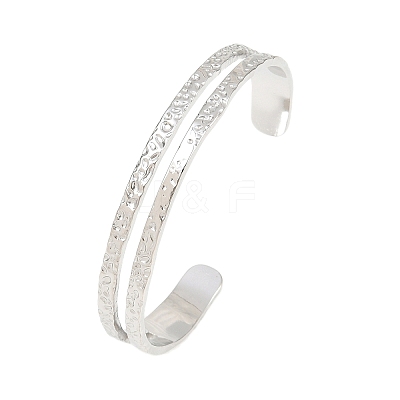 Hammered 304 Stainless Steel Cuff Bangles for Women BJEW-A162-01A-P-1
