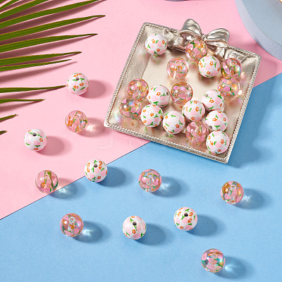 28Pcs 2 Styles Printed Opaque & Transparent Acrylic Beads OACR-TA0005-10-1
