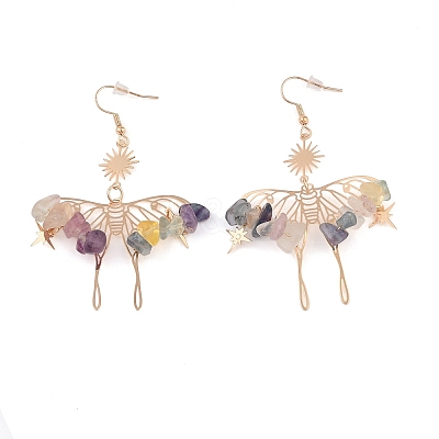Natural Fluorite Chips Dangle Earrings EJEW-S214-01I-1